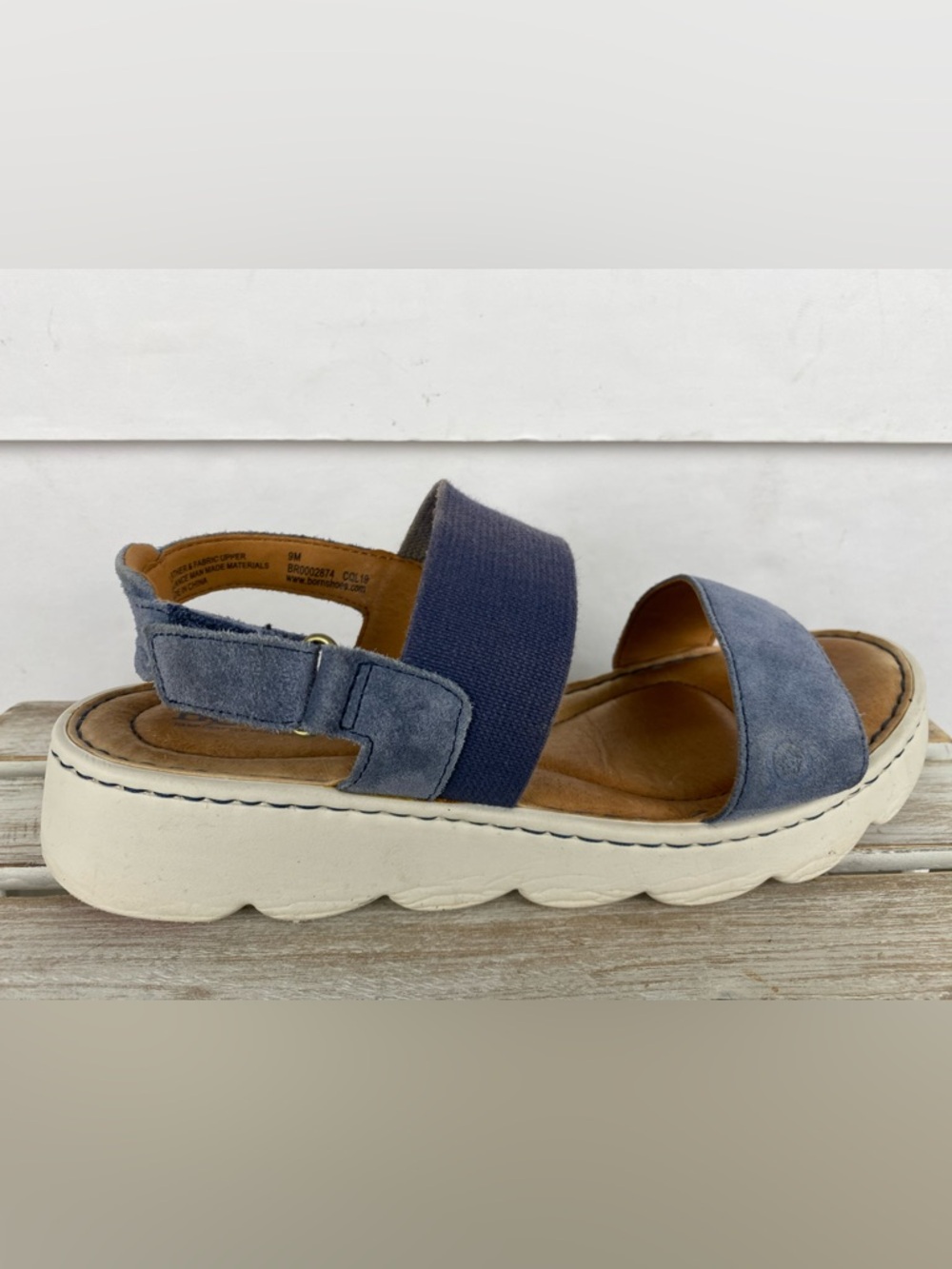 Born Navy Suede and Elastic Strap Platform Sandals - Picture 2 of 11